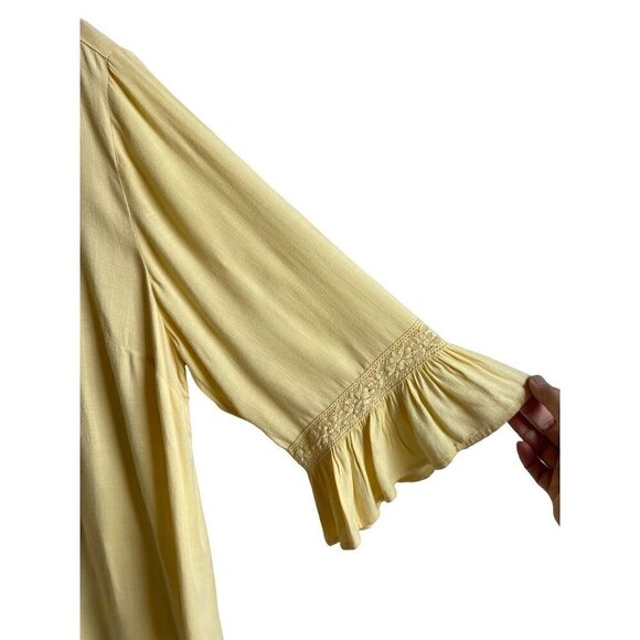 Chico's Button Up Flutter Ruffle Sleeve Peasant Top Light Butter Yellow Size 3 o - Picture 4 of 6